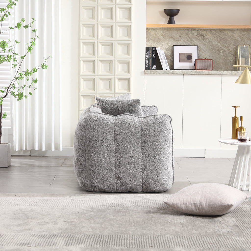 Cozy Beanbag Chair with High Resilience Foam Core for Two - Grey Chenille, 66x35x25 inches