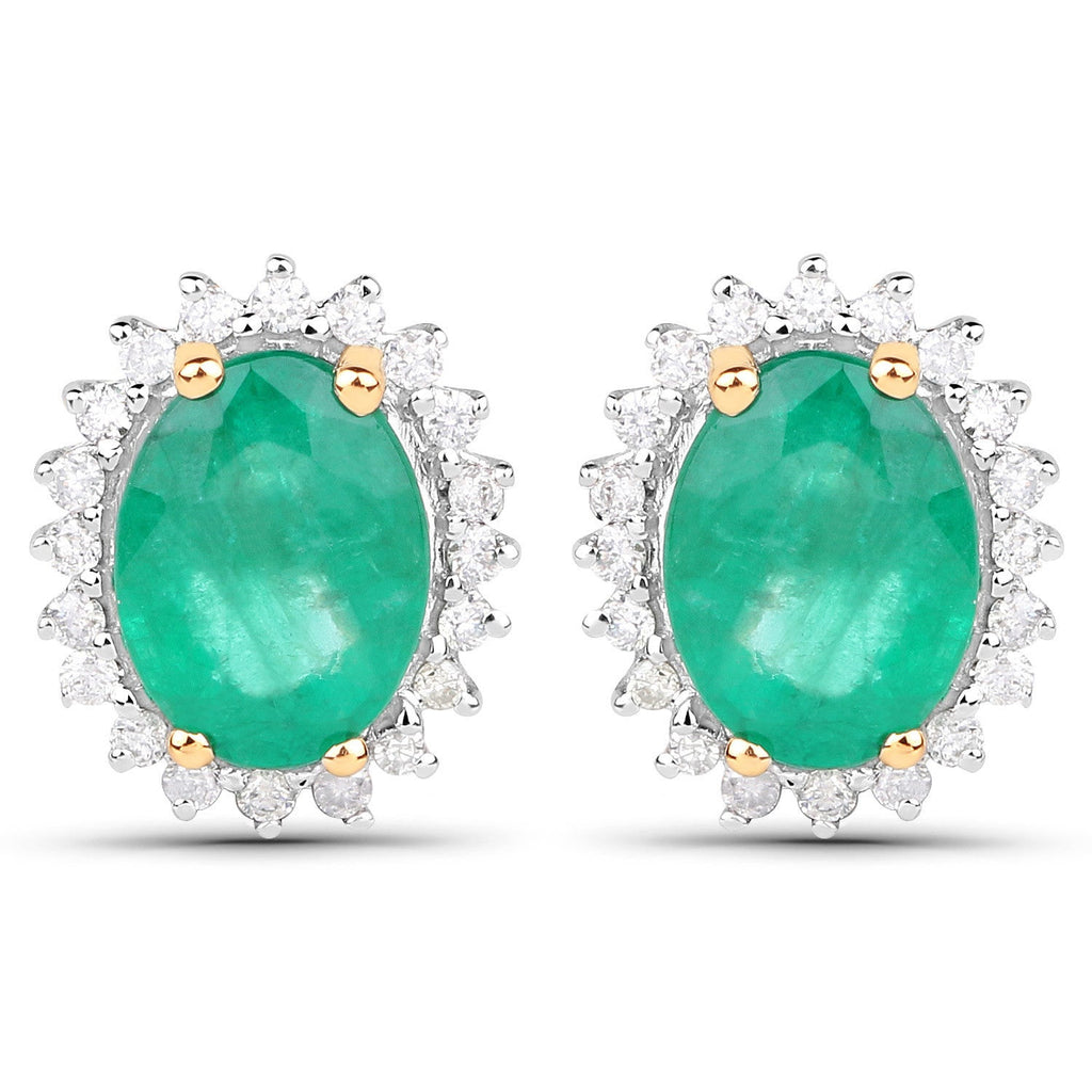 2.66 Carat Genuine Zambian Emerald and White Diamond 14K Yellow Gold Earrings