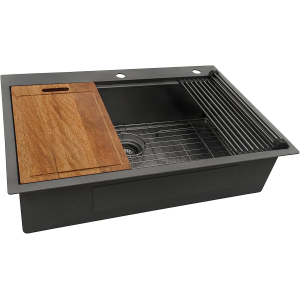 33 Inch Gunmetal Black Drop in Workstation kithchen Sink -33 'x 22' 16 Gauge Topmount Drop in Single Bowl Stainless Steel Kitchen Sink with Accessories