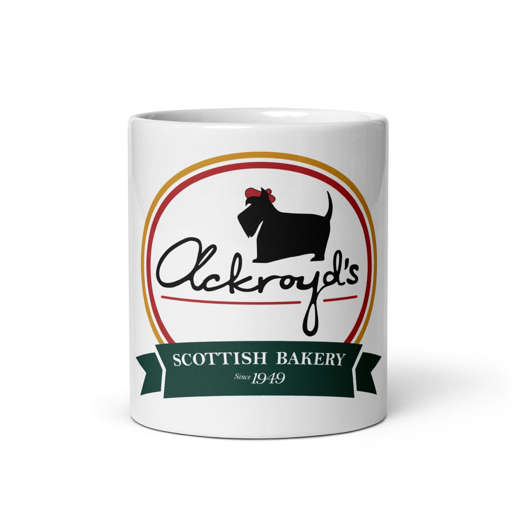 Ackroyd's Round Logo White glossy mug