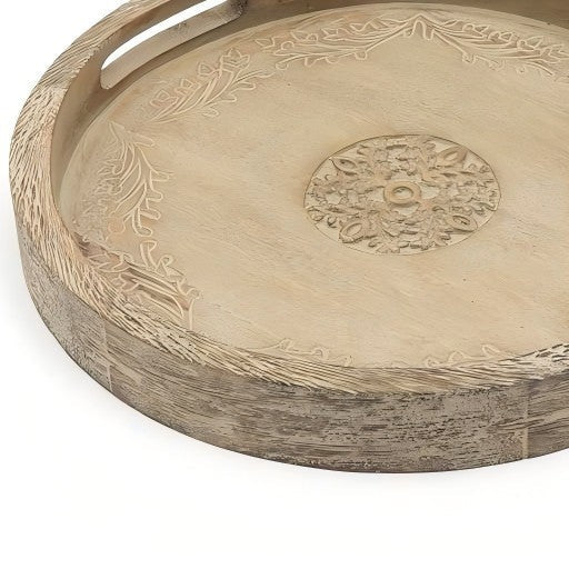 Round Mango Wood Serving Tray - 18' Rustic Brown Design for Stylish Entertaining