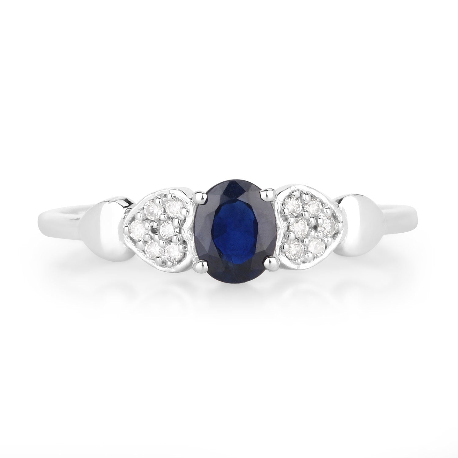0.44 Carat Genuine Blue Sapphire and White Diamond 14K White Gold Ring