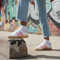 Adidas Women's Sneakers – White with Pink Stripes & Gum Sole