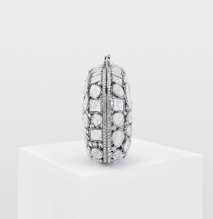 Metallic Shell Evening Clutch Bag with Rhinestones