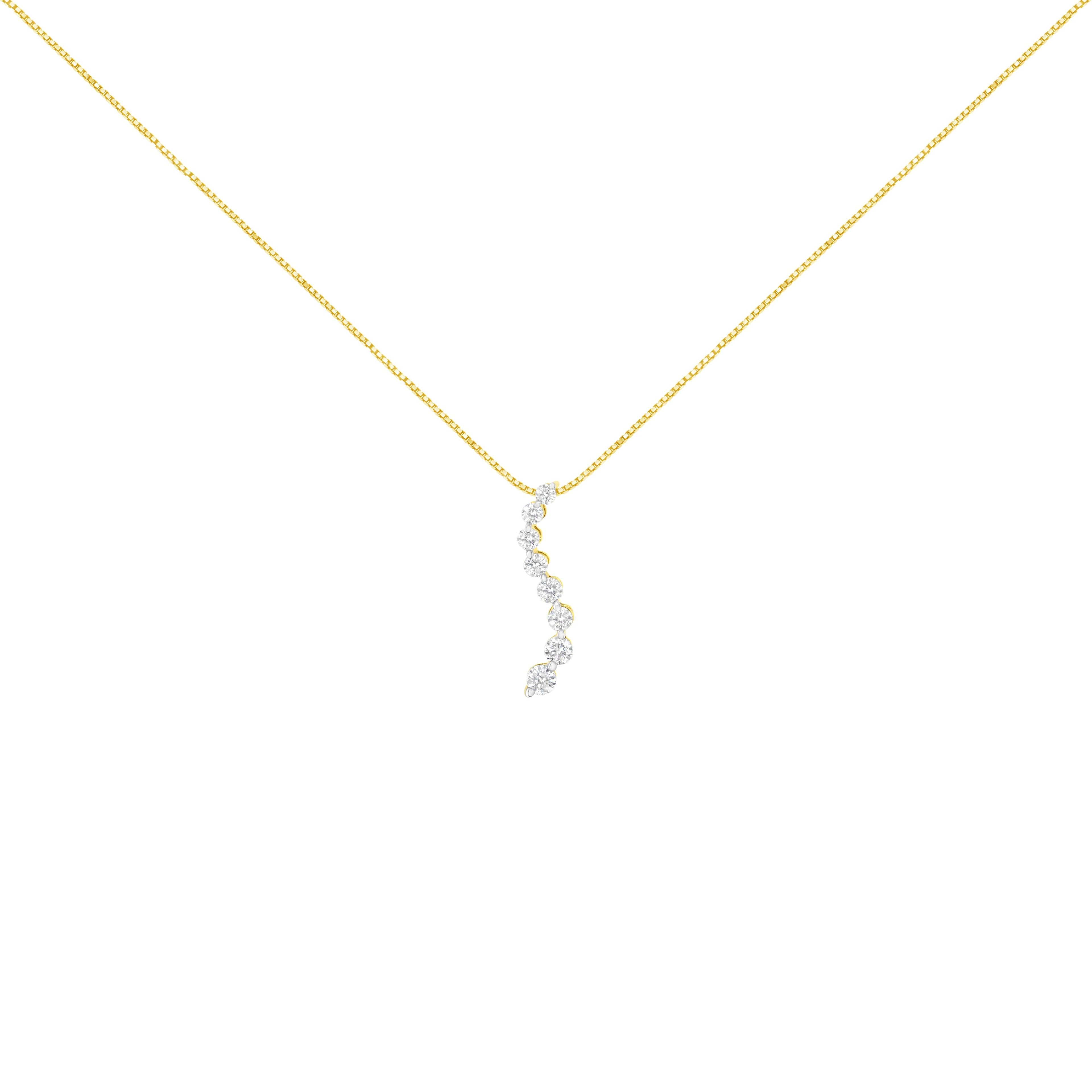 14k Yellow Gold 3.0 cttw Baguette and Brilliant Round-Cut Diamond Journey 18" Pendant Necklace (I-J Color, I2-I3 Clarity)