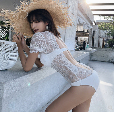 New European and American Lace Deep V Back Swimsuit
