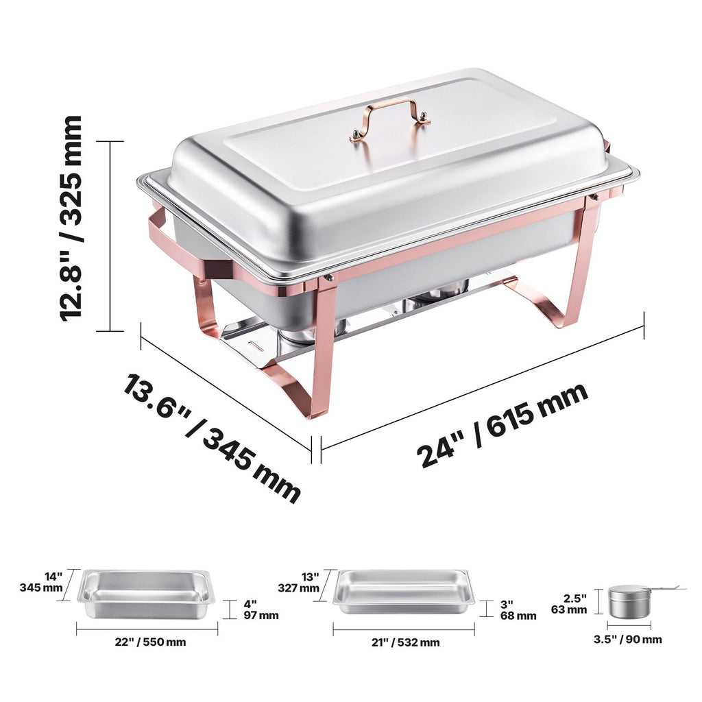 8 Qt 2 Pack Rectangle Chafing Dish Buffet Set Full Size Pan Stainless Steel