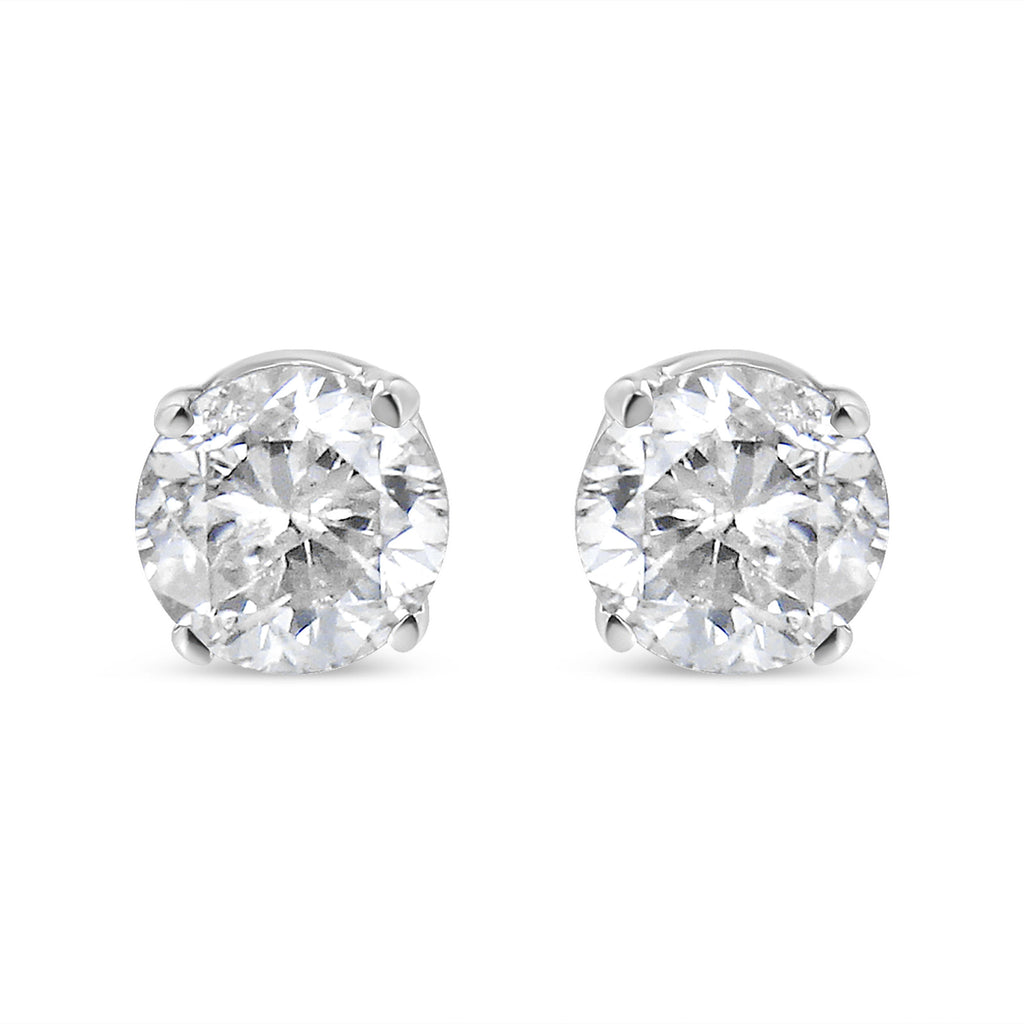 AGS Certified 14K White Gold 1.0 Cttw 4-Prong Set Brilliant Round-Cut Solitaire Diamond Push Back Stud Earrings (F-G Color, SI2-I1 Clarity)