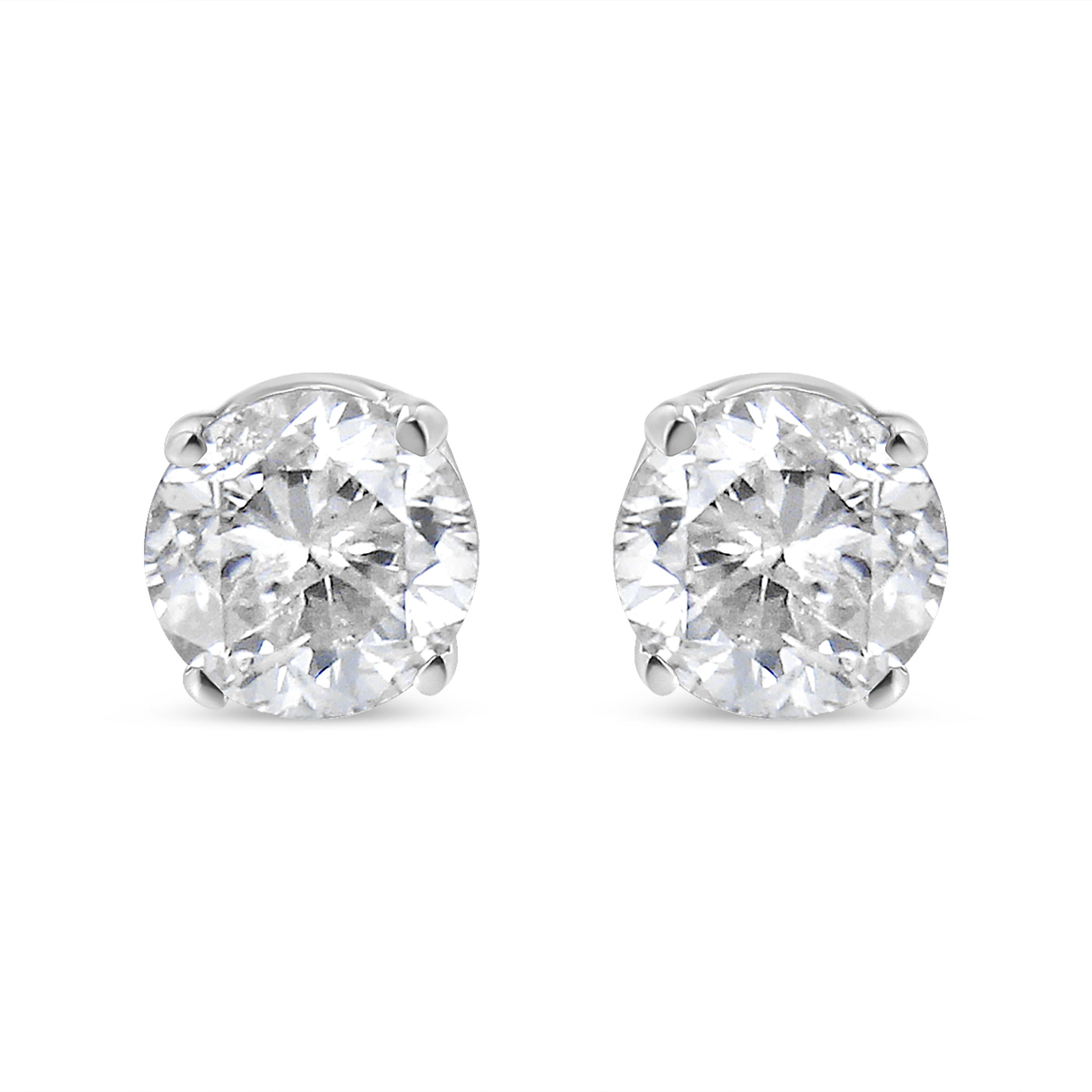 AGS Certified 14K White Gold 1.0 Cttw 4-Prong Set Brilliant Round-Cut Solitaire Diamond Push Back Stud Earrings (F-G Color, SI2-I1 Clarity)