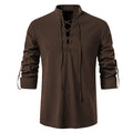 GRAJTCIN Long Sleeve Halloween Medieval Pirate Shirt for Men Renaissance Viking Steampunk Clothing Pirate Costume Ren Faire Costume Retro Shirts for Men Brown XXL