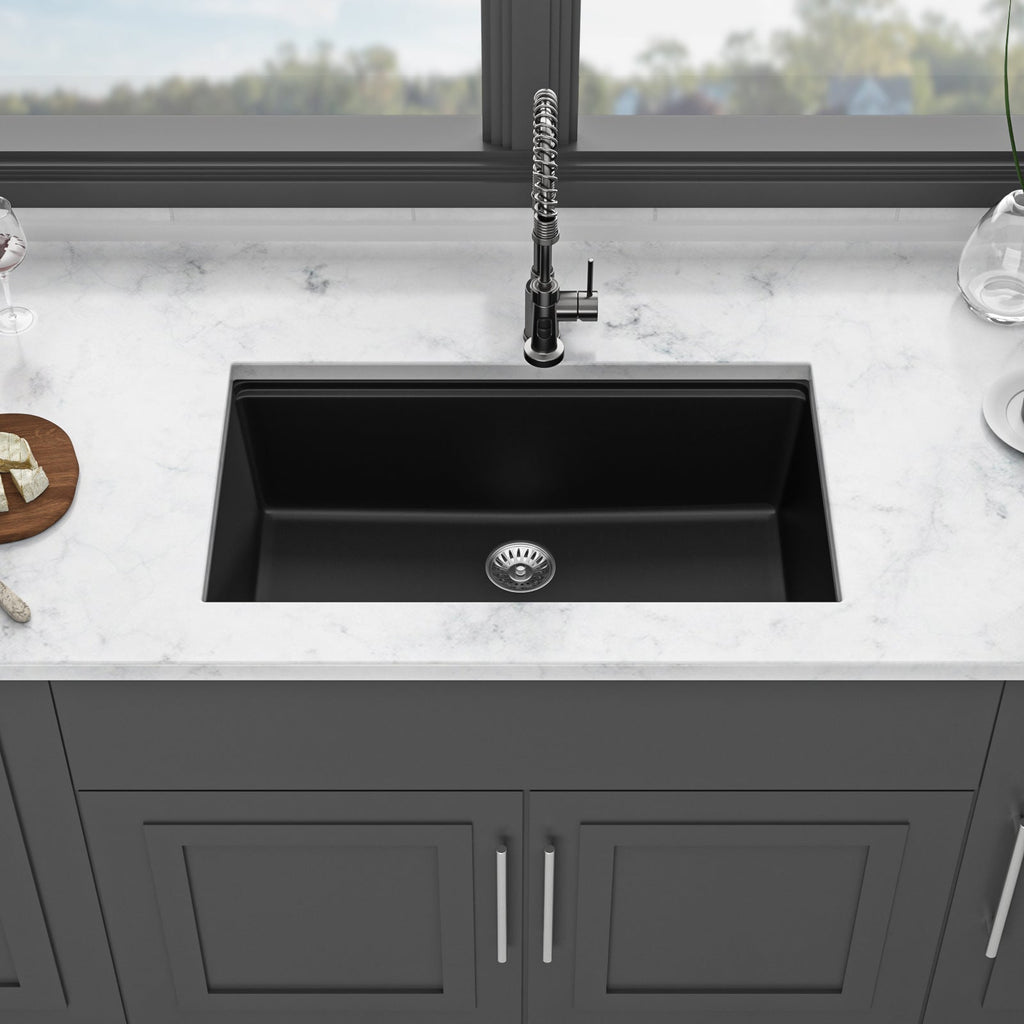 Quartz Kitchen Sink - 30' x 19' Black Granite Composite Workstation Undermount Kitchen Sink