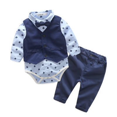 Boys' Bow Tie Vest and Long Sleeve Romper Set