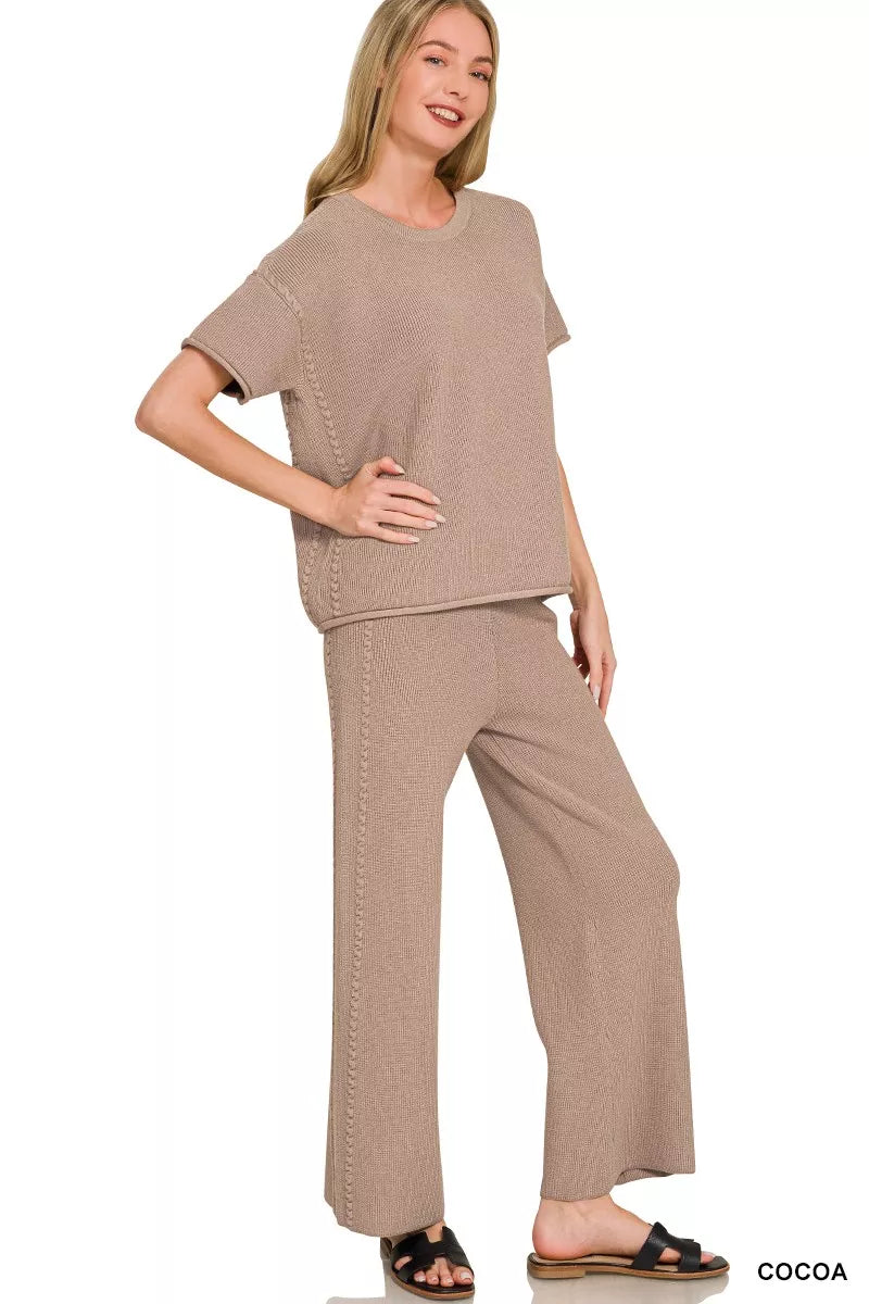 Zenana Viscose Round Neck Top & Pants Set