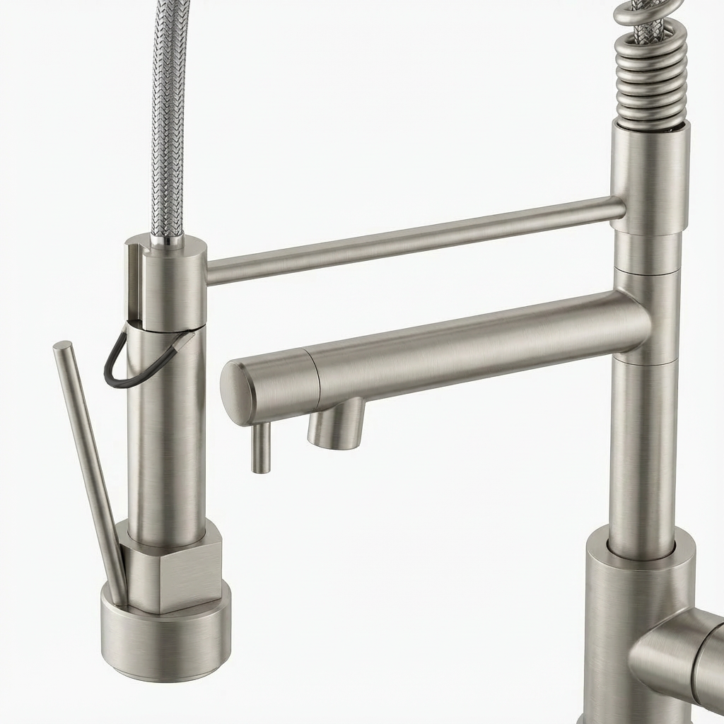 Kitchen Faucet with Pull Down Sprayer, Touch On Single Handle 2- Function Stainless Steel Spring Neck, Single Hole Installation for Residential, Commercial, RV, Bar & More, Brushed Nickel