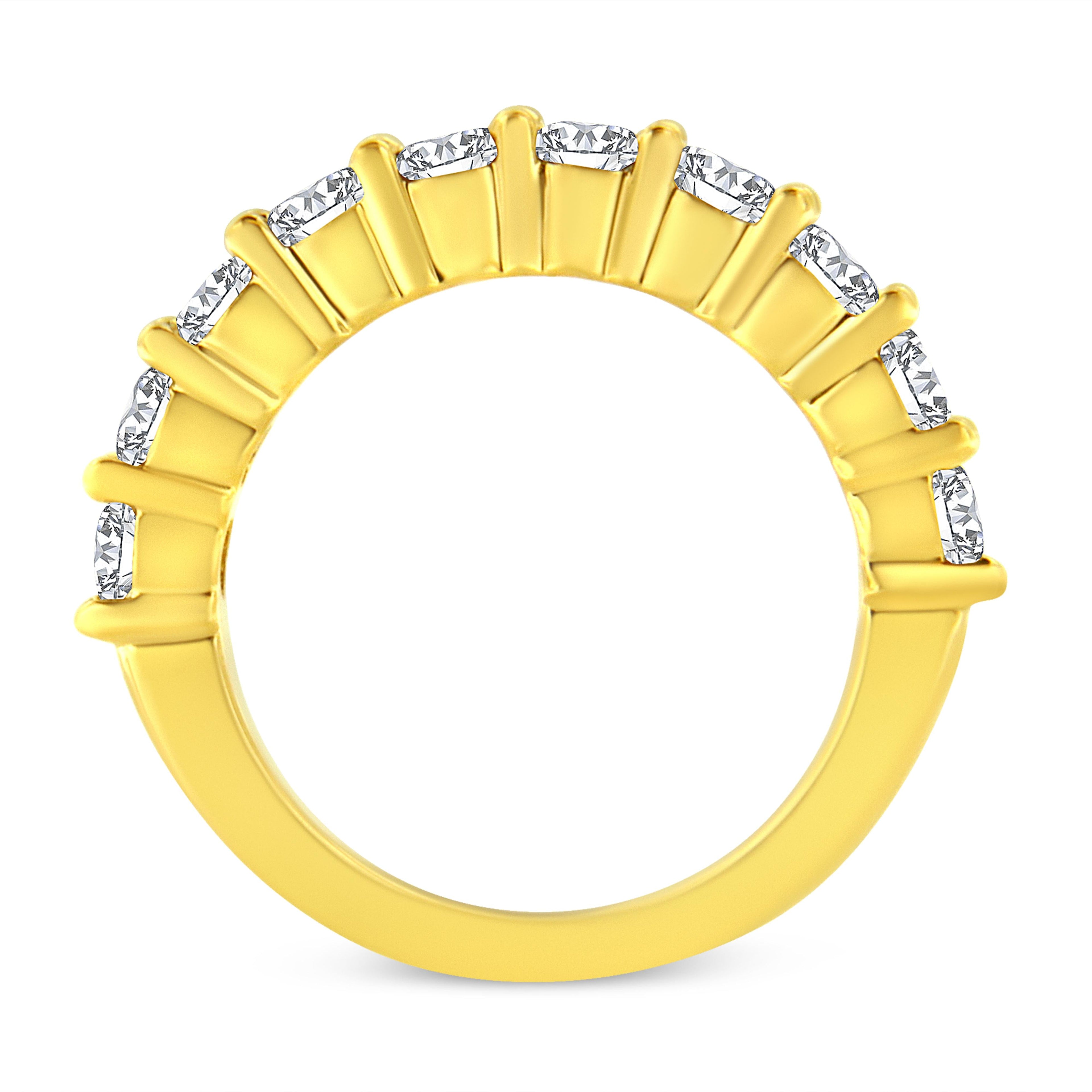 14K Yellow Gold Plated .925 Sterling Silver 2.0 Cttw Round Brilliant Cut Diamond 10 Stone Anniversary Band Ring (J-K Color, I1-I2 Clarity) - Size 7