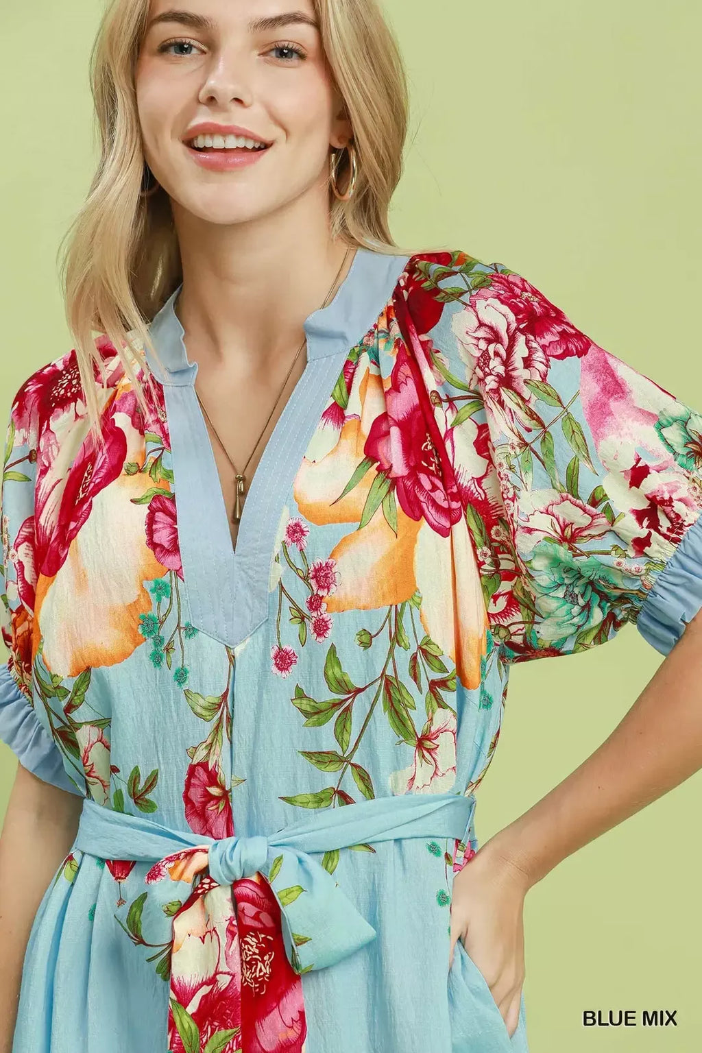 Umgee Mix Floral Border Print Midi Dress