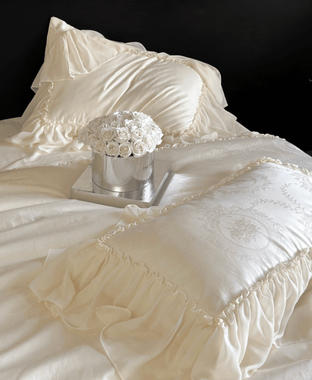 Airy Silky Floral Lace Bedding Set