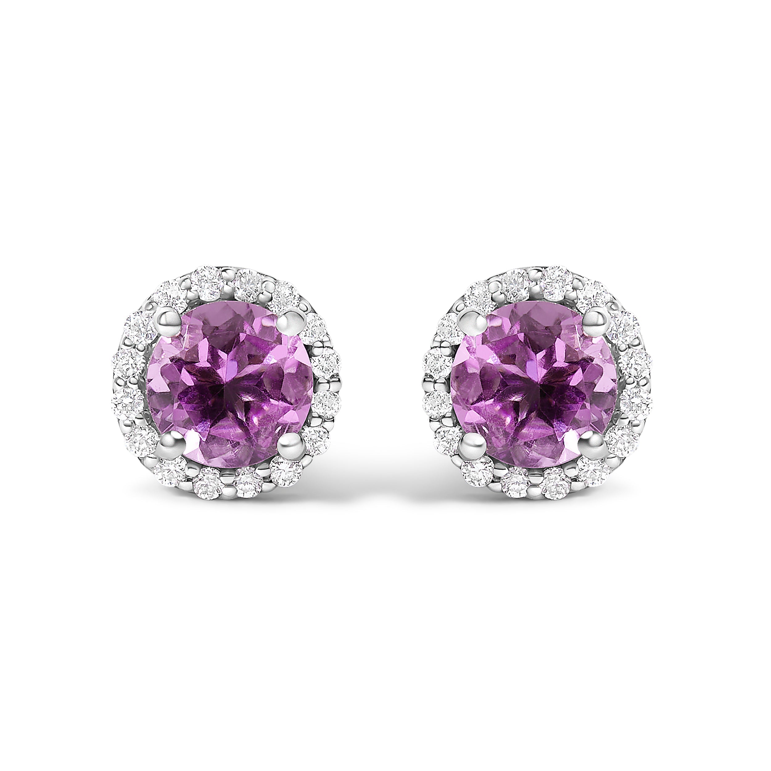 10K White Gold Purple Amethyst and 3/8 Cttw Diamond Halo Jewelry Set (Earrings, Pendant & Ring)