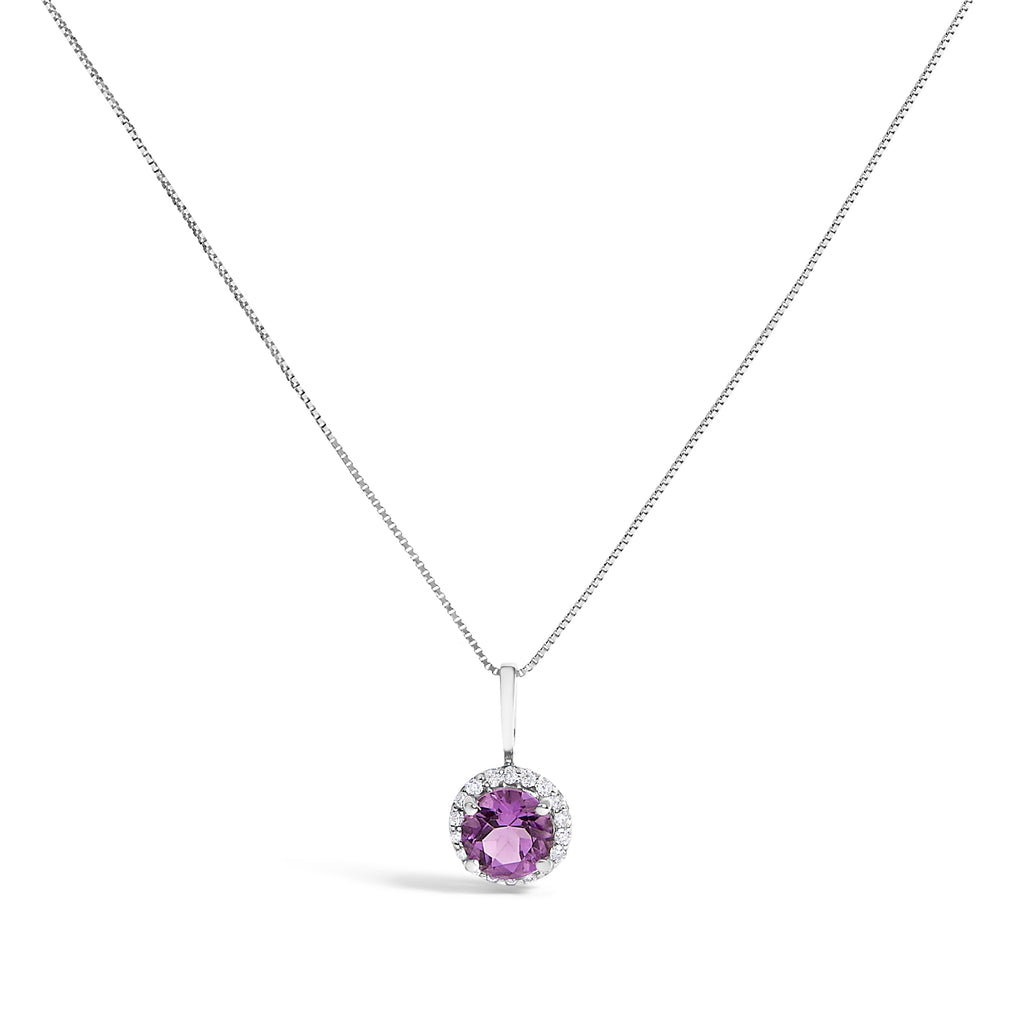 10K White Gold Purple Amethyst and 3/8 Cttw Diamond Halo Jewelry Set (Earrings, Pendant & Ring)