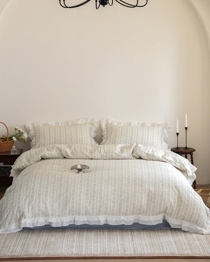 Annie Lace Ruffle Floral Bedding Set / Blue