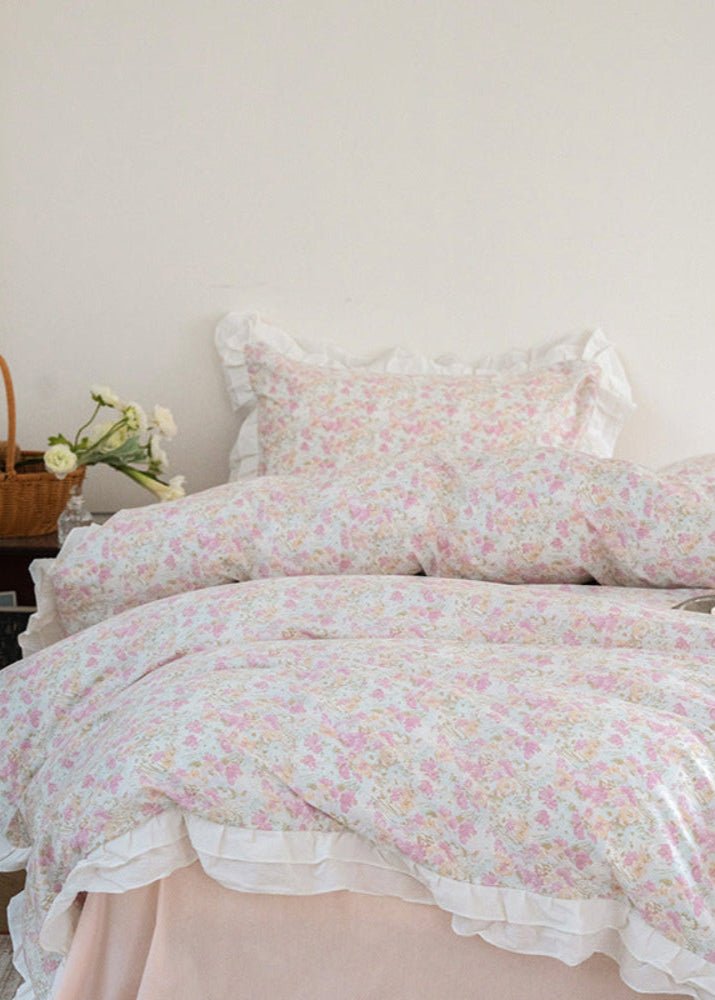 Annie Lace Ruffle Floral Bedding Set / Blue