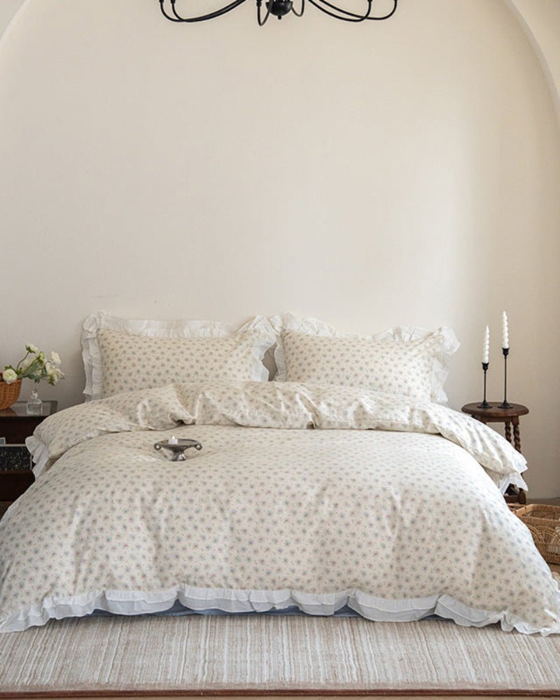 Annie Lace Ruffle Floral Bedding Set / Blue