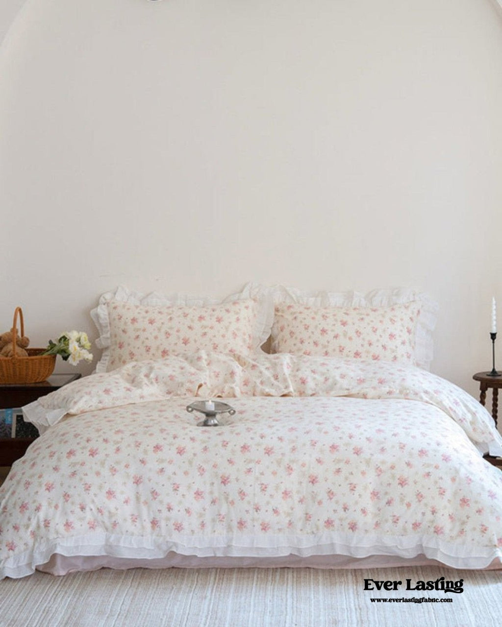 Annie Lace Ruffle Floral Bedding Set / Pink
