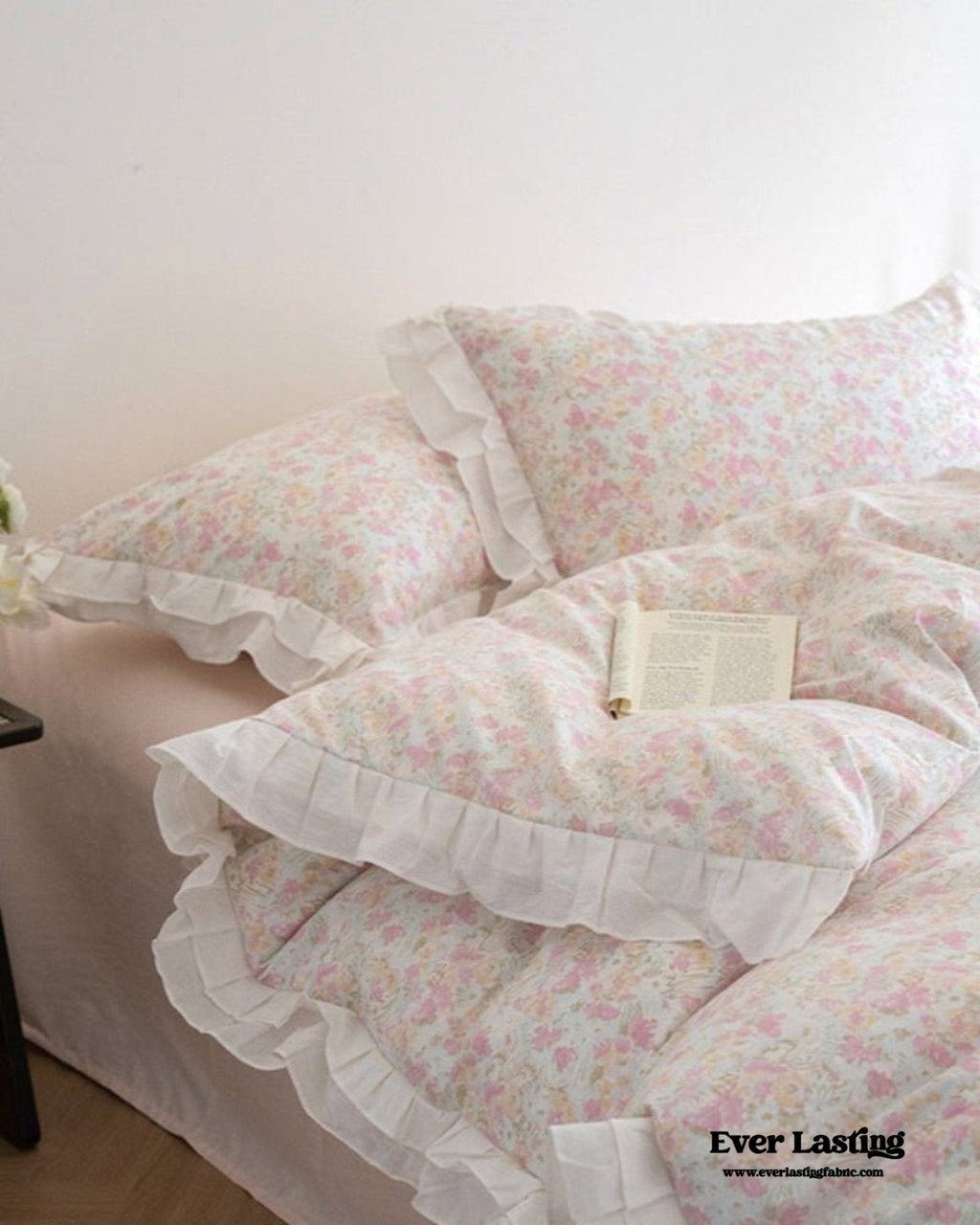 Annie Lace Ruffle Floral Bedding Set / Pink