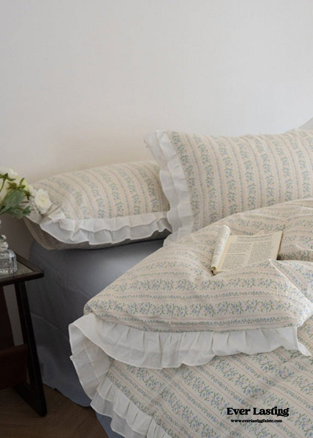 Annie Lace Ruffle Floral Bedding Set / Pink Beige