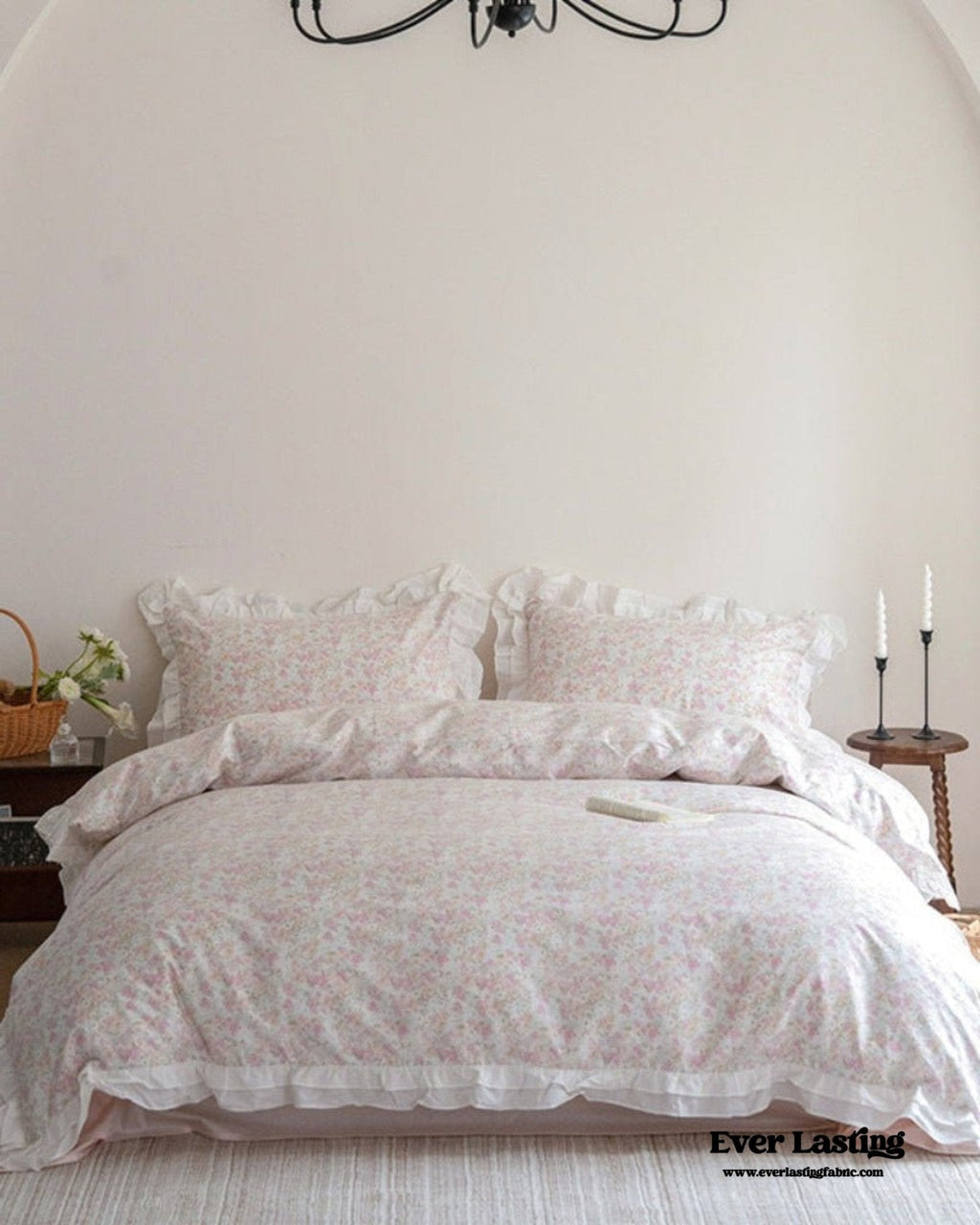 Annie Lace Ruffle Floral Bedding Set / Pink Beige