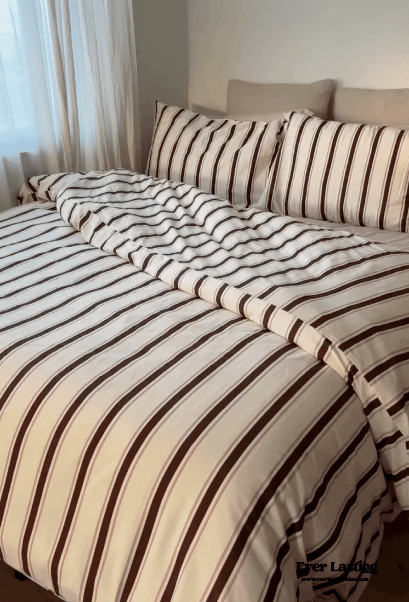 Assorted Washed Cotton Striped Duvet Cover / Forest Green
