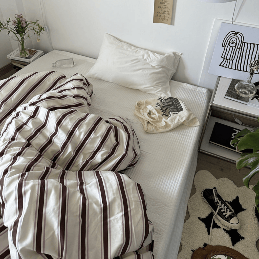 Assorted Washed Cotton Striped Duvet Cover / Pink Brown