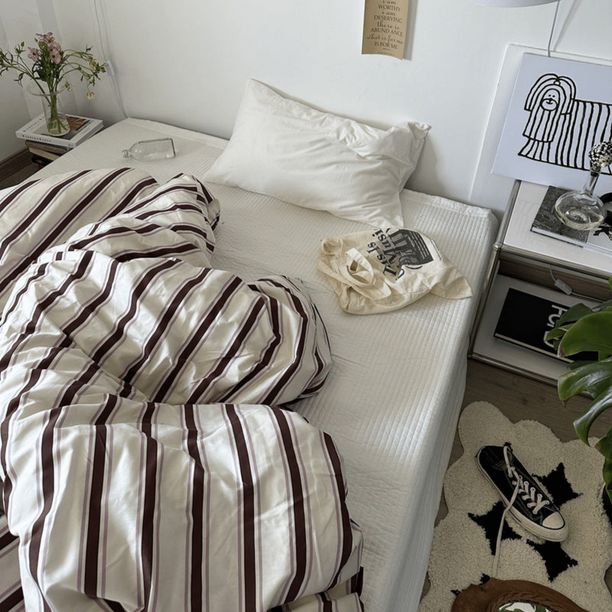 Assorted Washed Cotton Striped Duvet Cover / Pink Brown