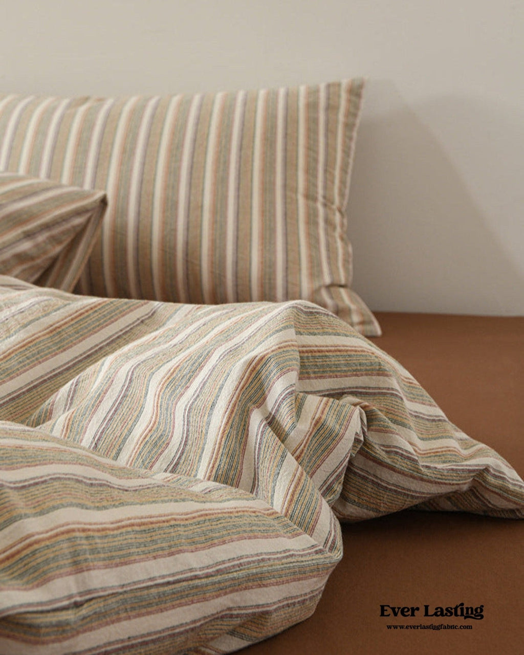 Ava Vintage Striped Cotton Bedding Set / Beige Striped