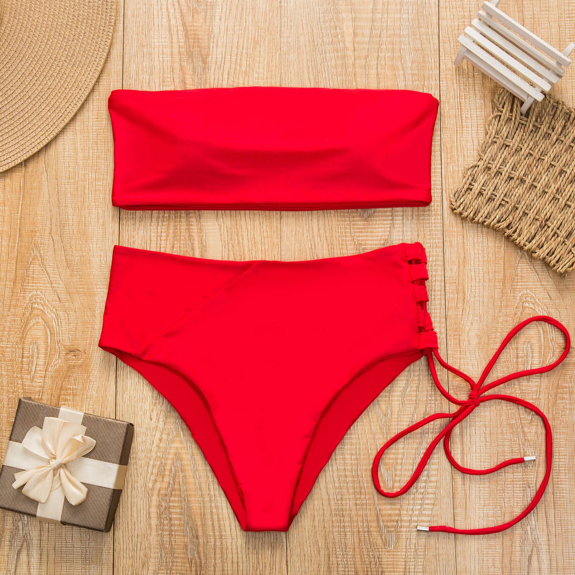 2019 New Style High Waist Strapless Bikini Swimsuit