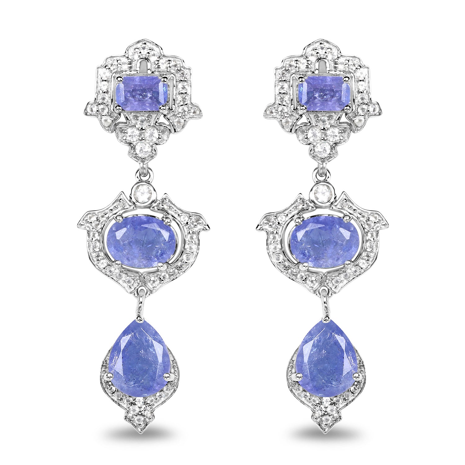 7.73 Carat Genuine Tanzanite and White Topaz .925 Sterling Silver Earrings