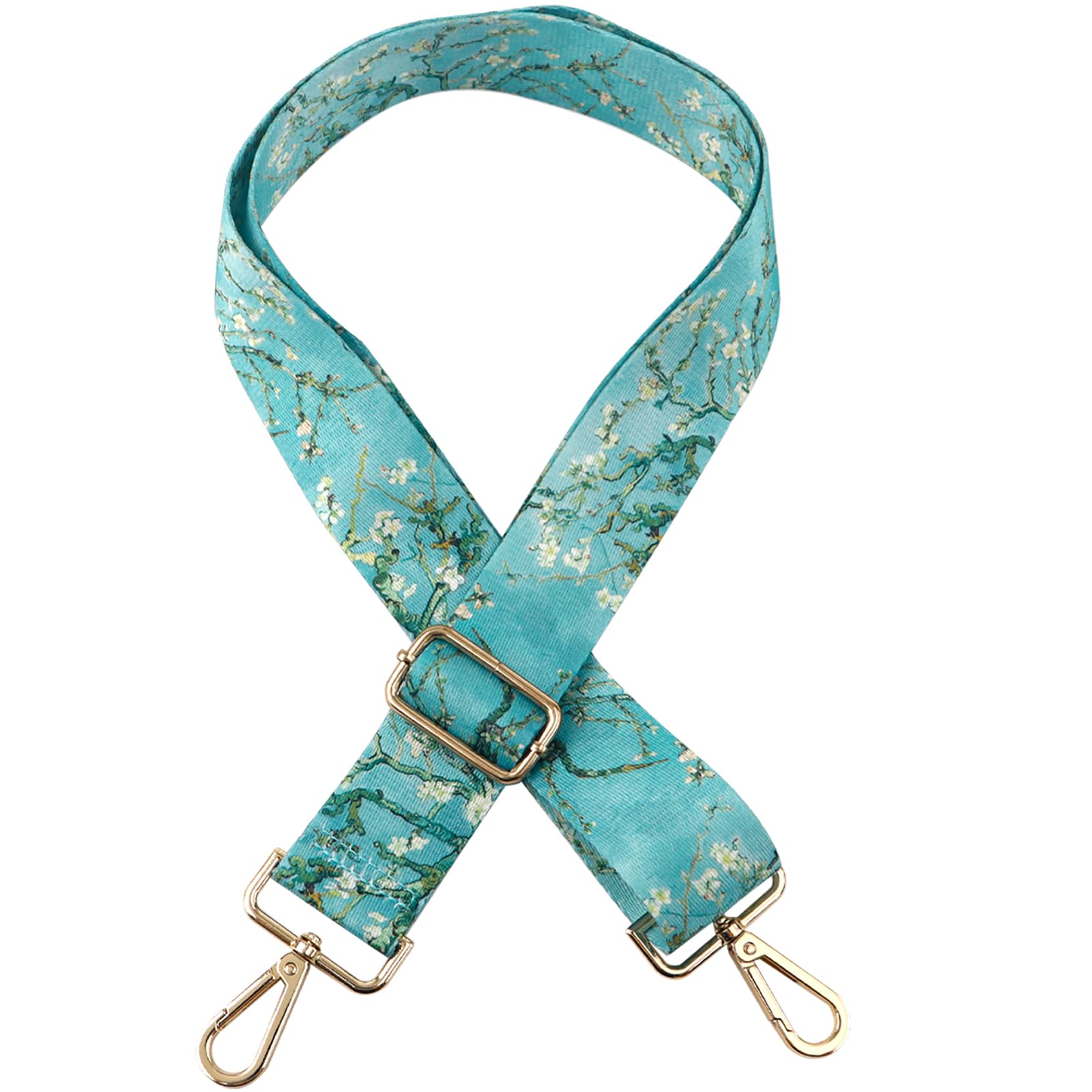 beemorita Crossbody Purse Strap Van Gogh Replacement Bag Belt Strap for Purse Handbag Guitar Camera Adjustable Canvas Wide Shoulder Strap for Women Men with Golden Hooks（Flower）