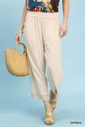 Umgee Linen Wide Leg Cropped Pants with Lace Trim
