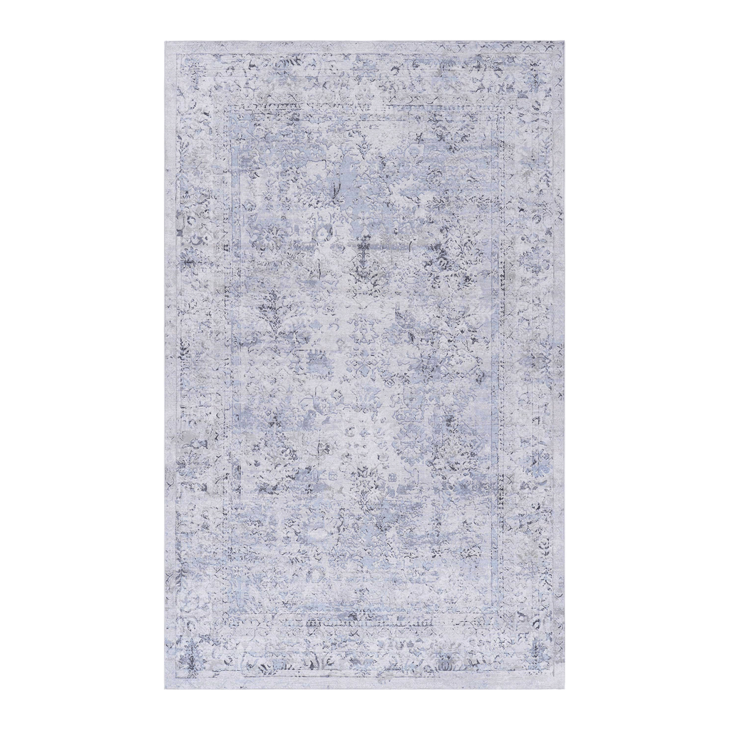 NAAR MAVAL Blue Washable Rug 5x8 Area Rug (Blue+Cream, 5' x 8')