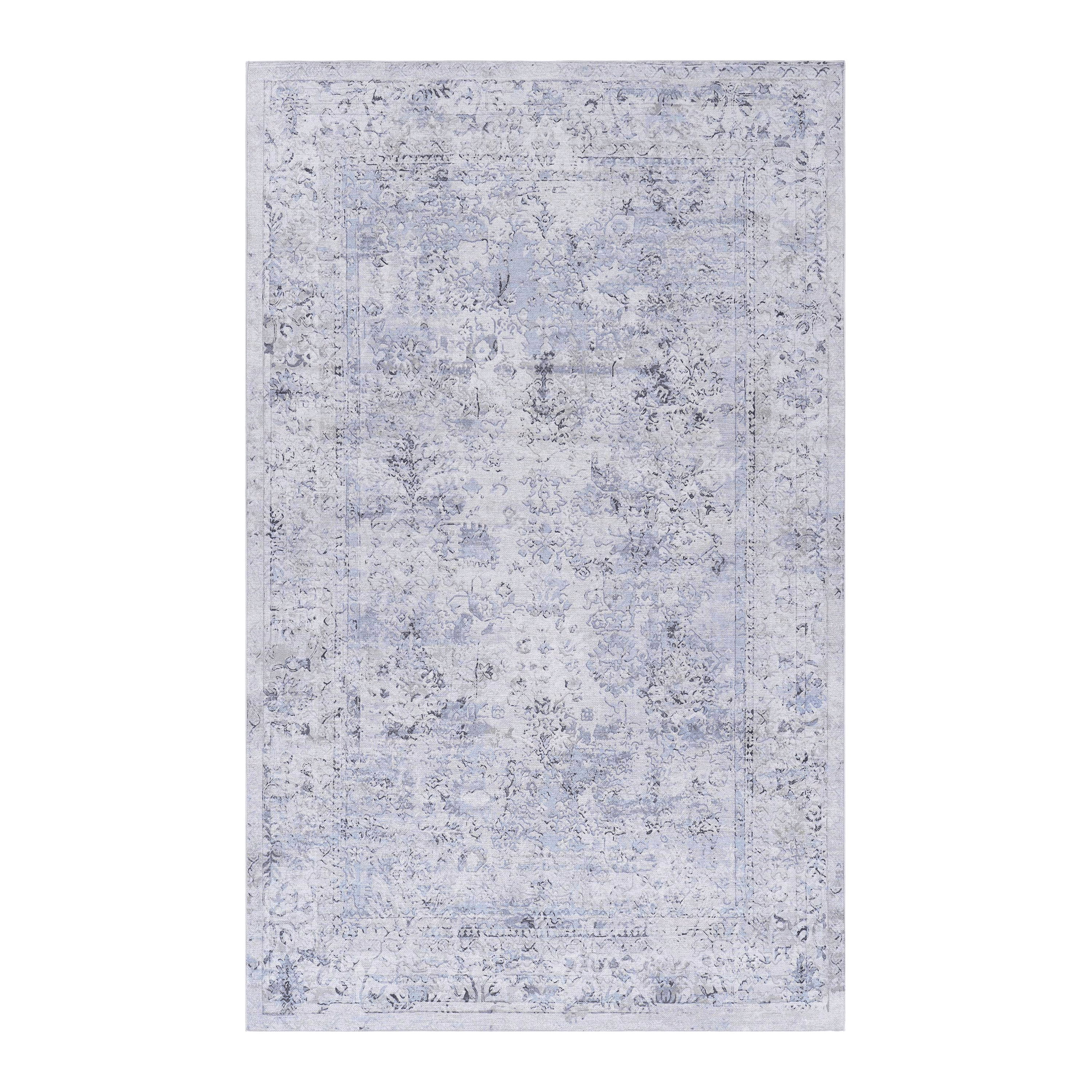 NAAR MAVAL Blue Washable Rug 5x8 Area Rug (Blue+Cream, 5' x 8')