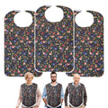 Swaycy 3 Pcs Adult Bibs for Elderly Women Washable Clothing Protector with Crumb Catcher Adult Bib for Men Women and Disabled Adjustable Waterproof Reusable (Black Flowers)