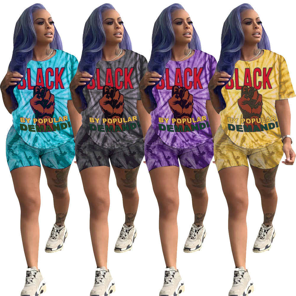 TS1036 Tie-Dye Print Short Sleeve Set with Shorts