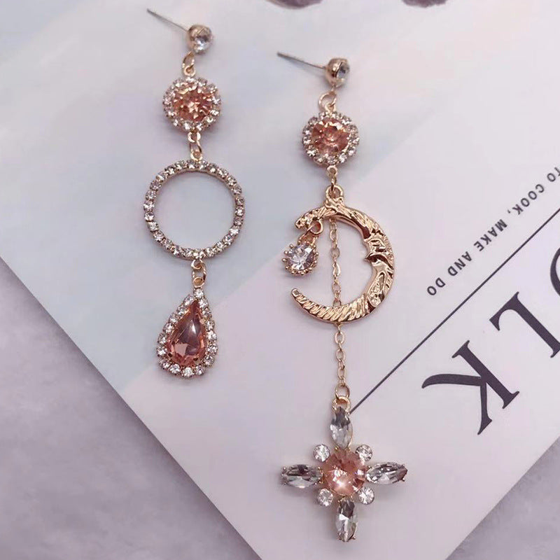 New S925 Silver Moon Goddess Earrings with Baroque Crystals