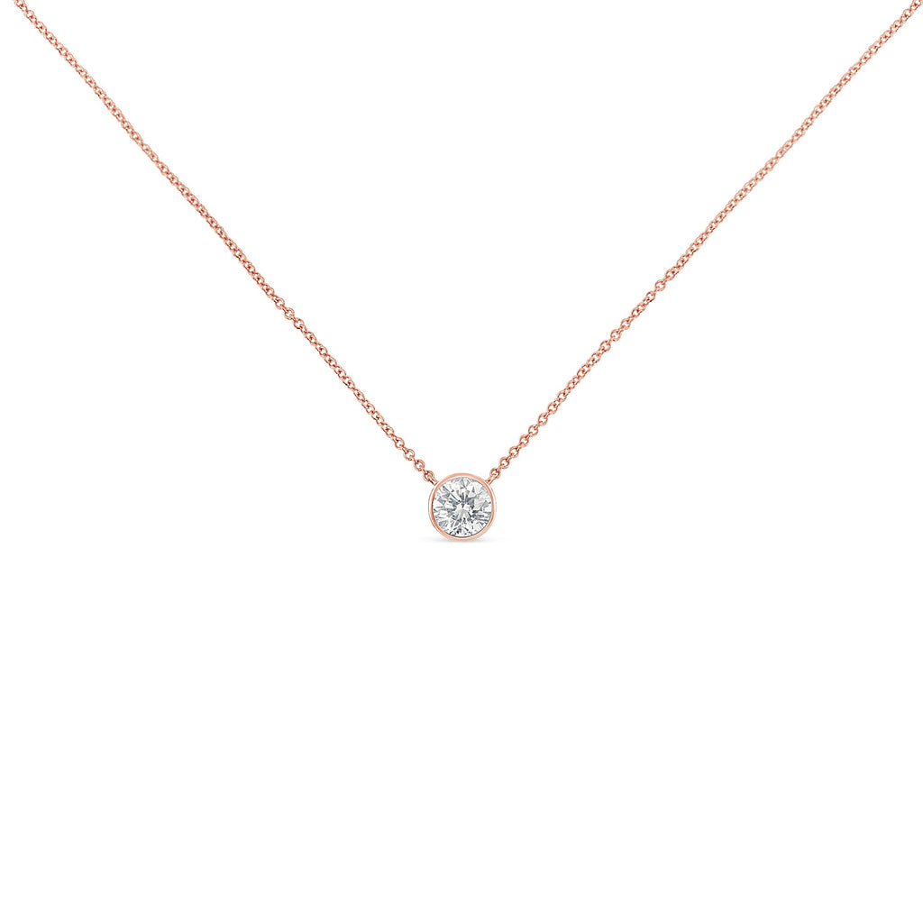 10K Rose Gold 1/2 Carat Round Brilliant-Cut Diamond Modern Bezel-Set Solitaire 16"-18" Pendant Necklace (H-I Color, SI2-I1 Clarity)