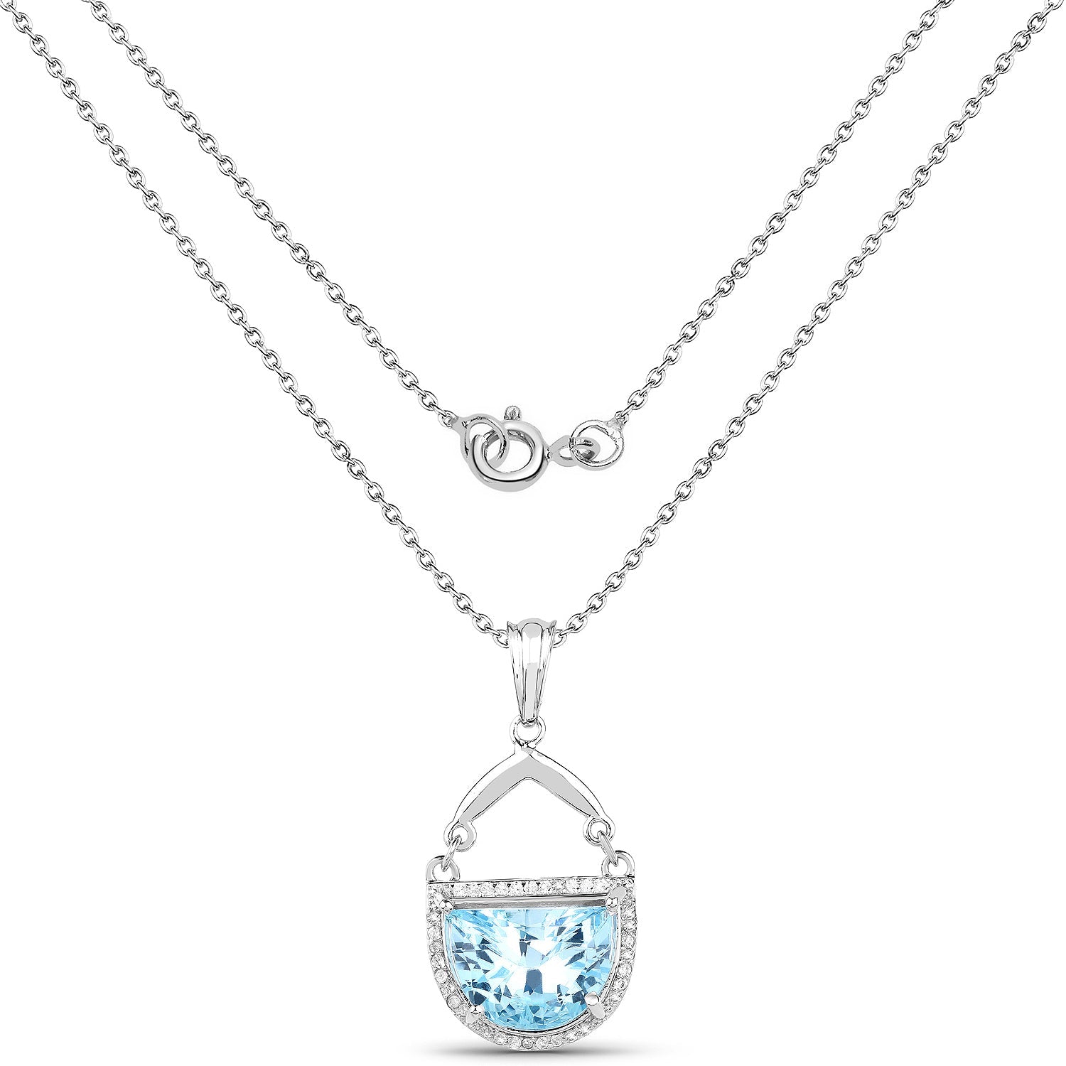 4.08 Carat Genuine Swiss Blue Topaz & White Topaz .925 Sterling Silver Pendant