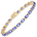 10.87 Carat Genuine Tanzanite and White Diamond 14K Yellow Gold Bracelet