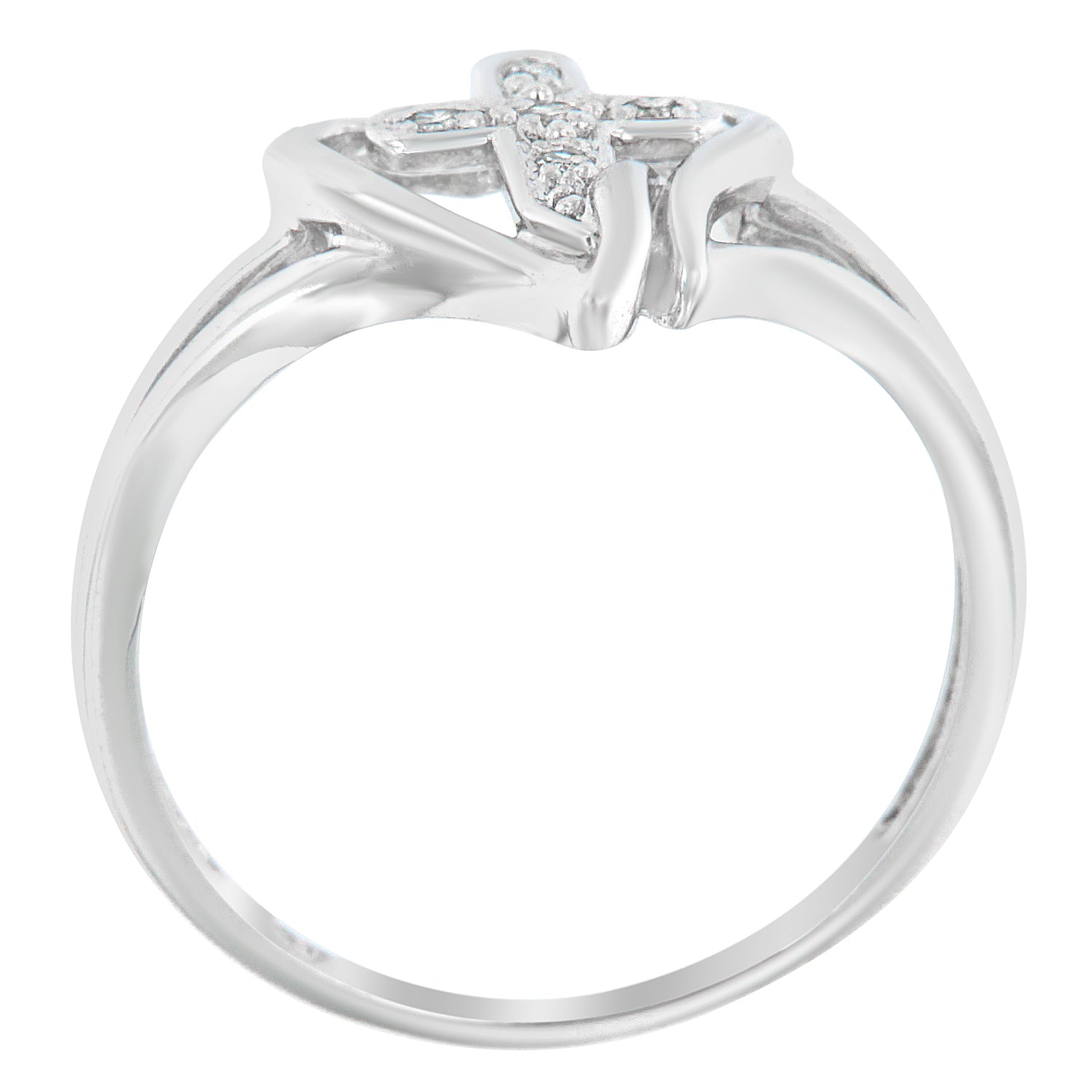 10K White Gold Diamond-Accented Cross & Open Heart Promise Fashion Ring (H-I Color, I1-I2 Clarity) - Size 7