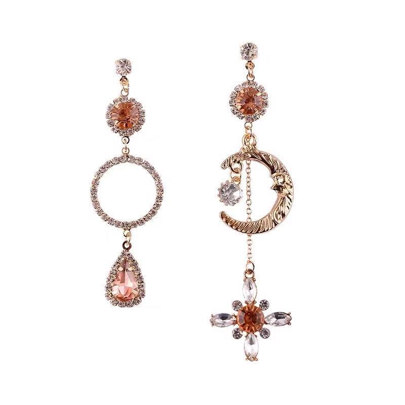 New S925 Silver Moon Goddess Earrings with Baroque Crystals