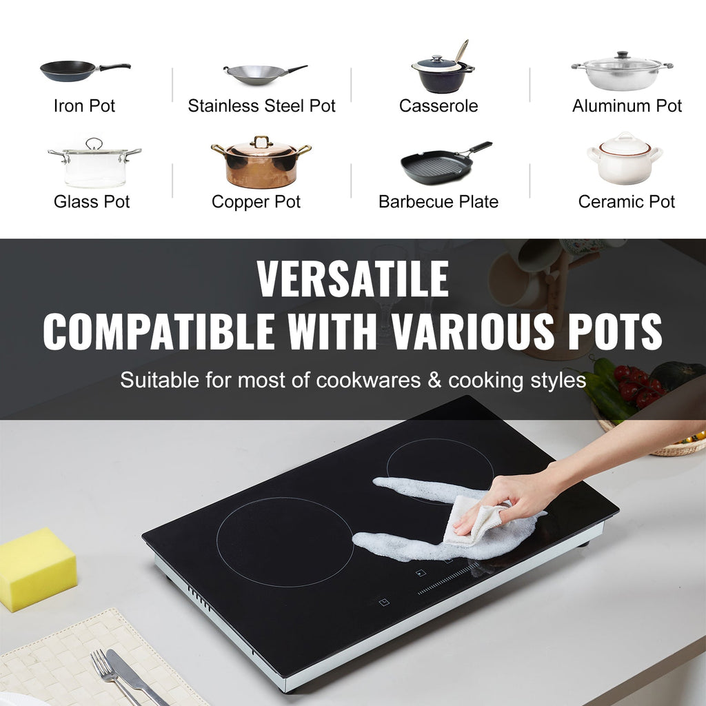 Built-in Electric Cooktop Radiant Ceramic Cooktop 2 Burners 23.6x13.3 inch