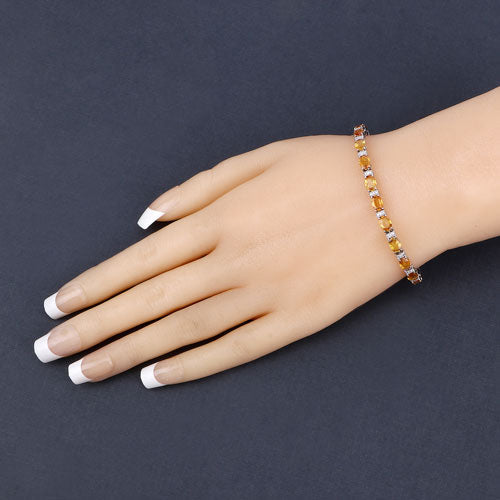 12.33 Carat Genuine Orange Sapphire and White Diamond 14K White Gold Bracelet